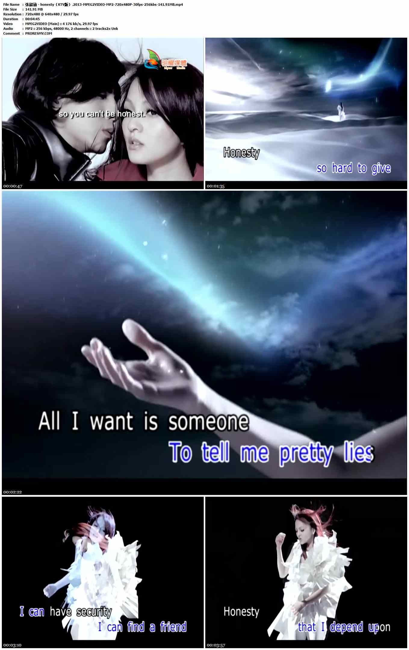 张韶涵 - honesty（KTV版）.2013-MPEG2VIDEO-MP2-720x480P-30fps-256kbs-141.91MB官方MV_高清MV